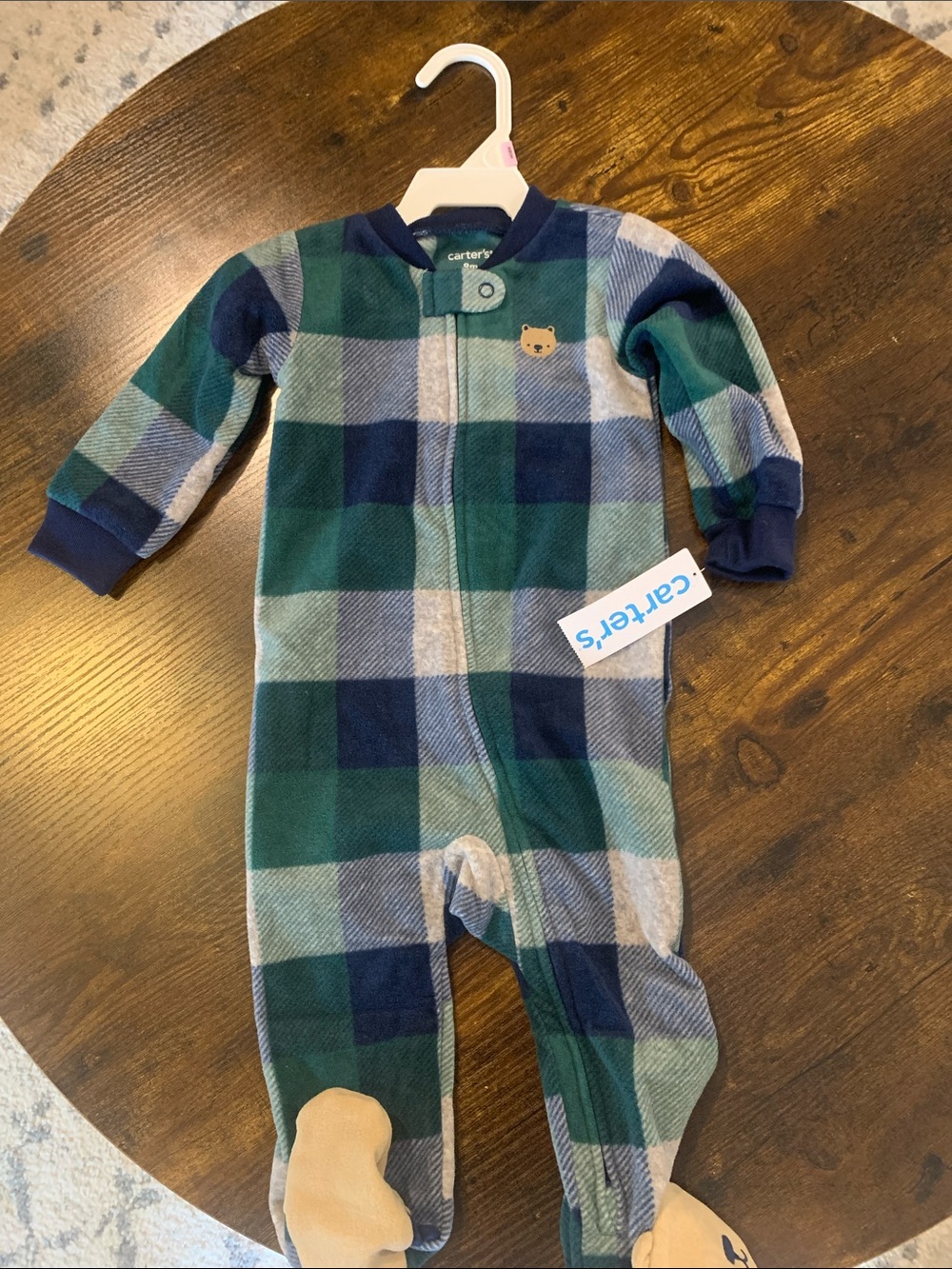 Carter's Green, Navy & Light Gray Plaid Fleece Footed One-Piece